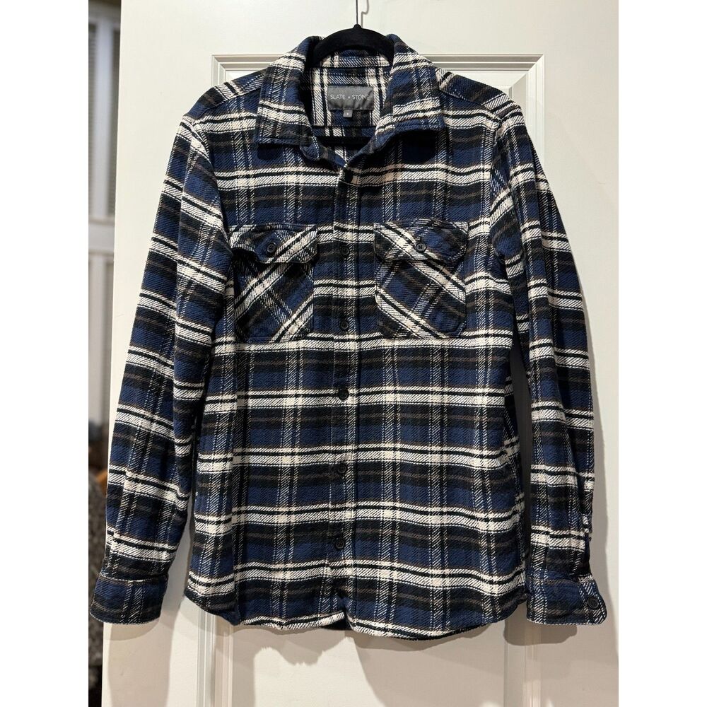 Slate & Stone Blue & White Plaid Flannel Shirt Jacket Women's Size Medium